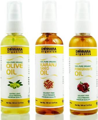 Donnara Organics Olive oil, Karanj oil & Pomegranate Hair Oil (Pack of 3)